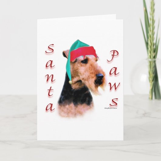 Welsh Terrier Santa Paws Feestdagen Kaart (Voorkant)