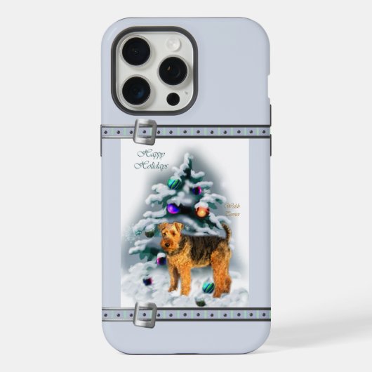 Welsh Terrier Schattige Blauw Kerst Feestdagen iPhone Hoesje (Achterkant)