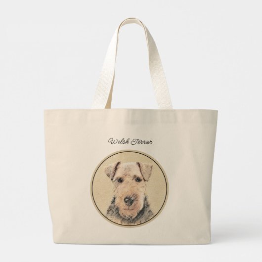 Welsh Terrier Schilderij WT Schattigee Originele H Grote Tote Bag (Achterkant)