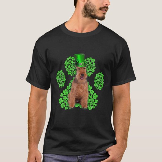 Welsh Terrier Shamrock Paw Clovers St Patrick's Da T-shirt (Voorkant)