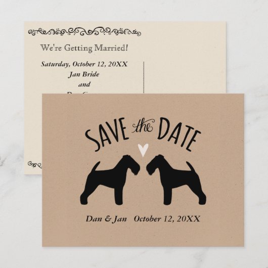 Welsh Terrier Silhouetten Bruiloft Save the Date Aankondigingskaart (Voorkant / Achterkant)