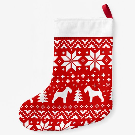 Welsh Terrier Silhouettes Nordic Pattern Hondenlie Kleine Kerstsok (Achterkant)