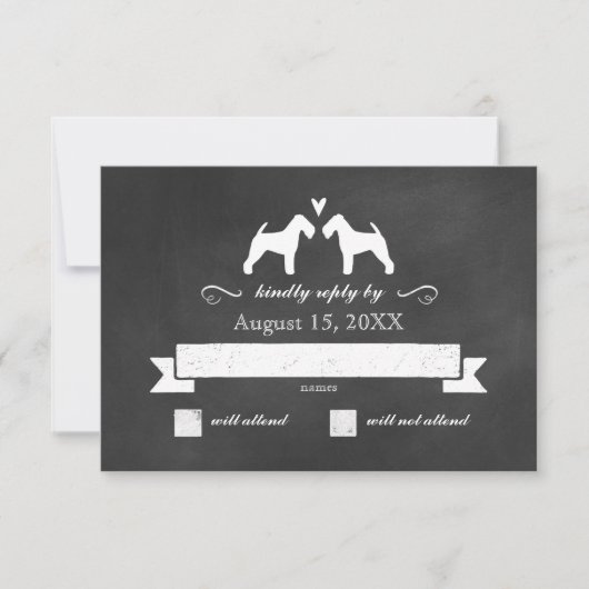 Welsh Terrier Silhouettes Wedding RSVP Antwoord (Voorkant)