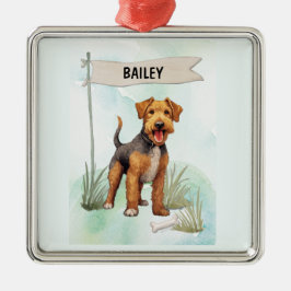 Welsh Terrier Watercolor Personalized Dog Metalen Ornament