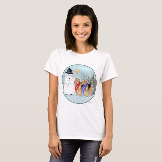 Welsh Terriers met Snowman T-shirt (Voorkant volledig)