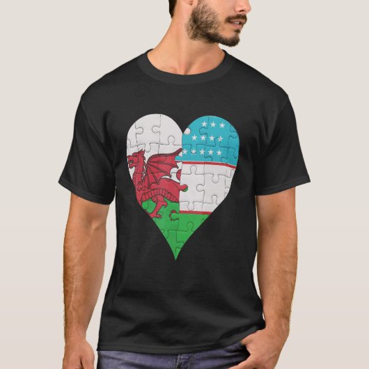 Welsh Uzbekistani Flag Heart T-shirt (Voorkant)