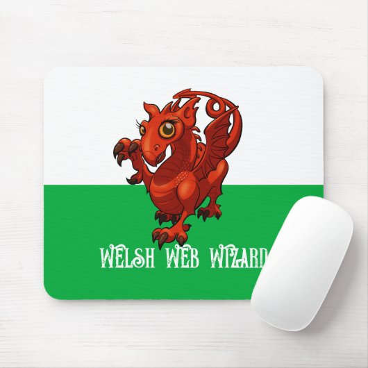 Welsh Web Wizard Red Dragon Wales Cartoon Muismat (Met muis)