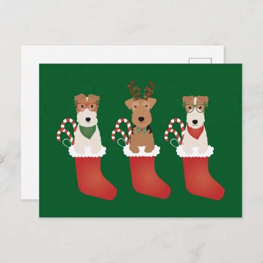 Welsh Wire Fox Terrier Dogs Kerstmis Briefkaart (Voorkant / Achterkant)