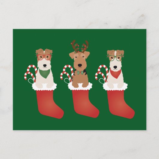 Welsh Wire Fox Terrier Dogs Kerstmis Briefkaart (Voorkant)
