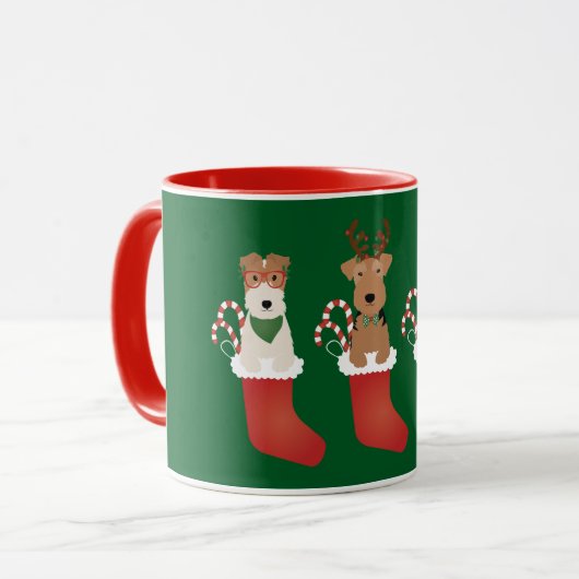 Welsh Wire Fox Terrier Dogs Kerstmis Mok (Voorkant links)