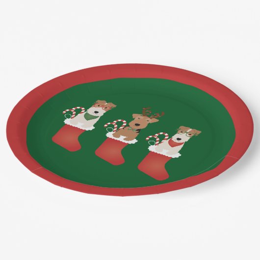 Welsh Wire Fox Terrier Dogs Kerstmis Papieren Bordje (Gekanteld)