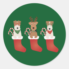 Welsh Wire Fox Terrier Dogs Kerstmis Ronde Sticker