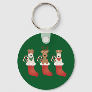 Welsh Wire Fox Terrier Dogs Kerstmis Sleutelhanger