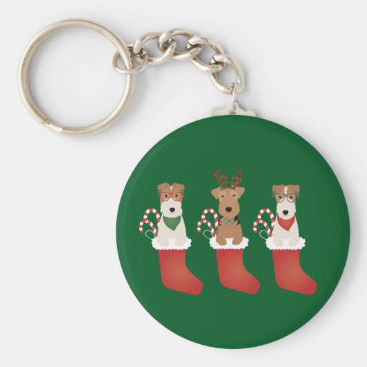 Welsh Wire Fox Terrier Dogs Kerstmis Sleutelhanger (Voorkant)