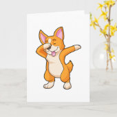 Welshe Corgi bij Hip Hop Dans Dab Kaart (Gele Bloem)
