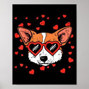 Welshe Corgi Gezicht Hart Bril Cute Valentijnsdag Poster
