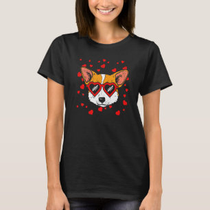 Welshe Corgi Gezicht Hart Bril Schattige Hond T-shirt