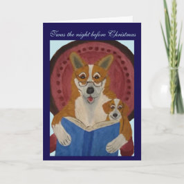 Welshe Corgi leest Kerstverhaal voor aan Puppy Kaart