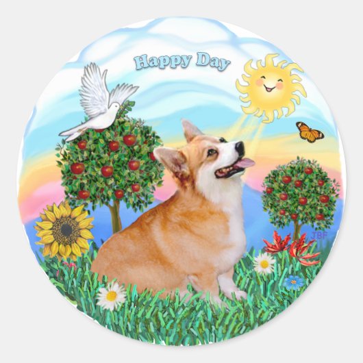 Welshe Corgi (Pembroke 7b) Ronde Sticker (Voorkant)