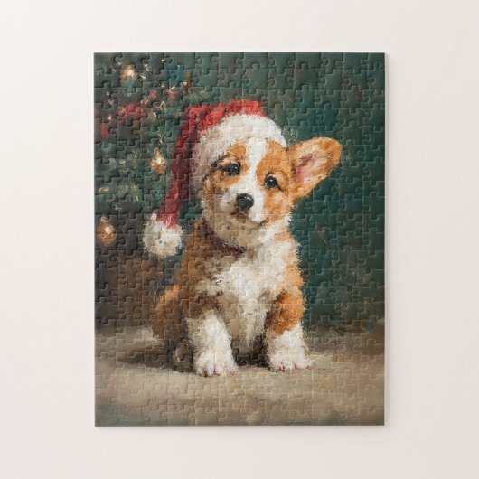 Welshe Corgi Puppy Kerstschilderij Legpuzzel (Verticaal)