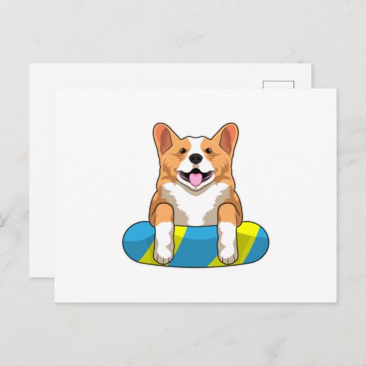 Welshe Corgi zwemt met zwembord Briefkaart (Voorkant / Achterkant)