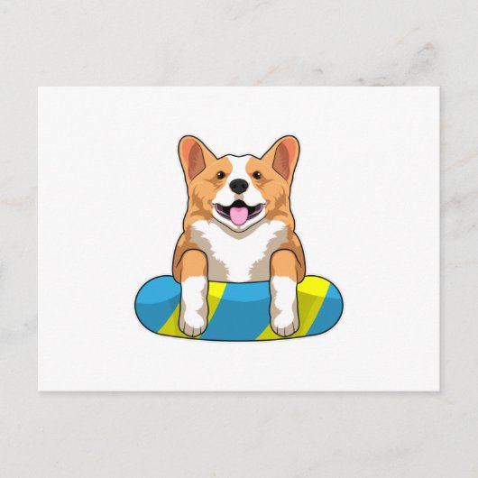 Welshe Corgi zwemt met zwembord Briefkaart (Voorkant)