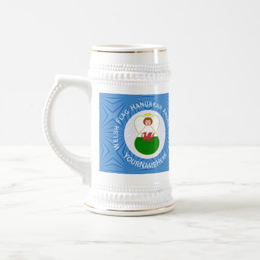 Welshe Engel Hanukkah Vlag Bierpul (Links)