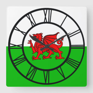 Welshe Rode Draak Wales Vlag Vierkante Klok
