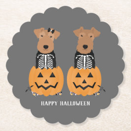 Welshe Terrier Halloween Skelet Kartonnen Onderzetters