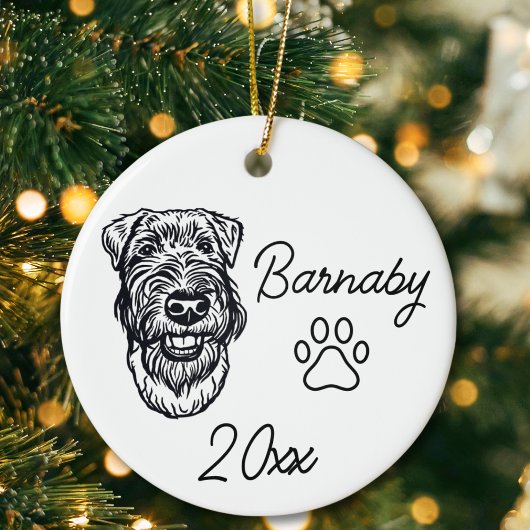 Welshe Terrier Hond Eigen Naam & Jaar Lijn Kunst Keramisch Ornament