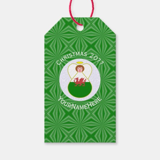 Welshe Vlag Kerstengel Persoonlijk Cadeaulabel (Voorkant)