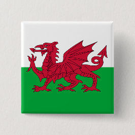 Welshe vlag (Wales) (Welshe Draak) Vierkante Button 5,1 Cm