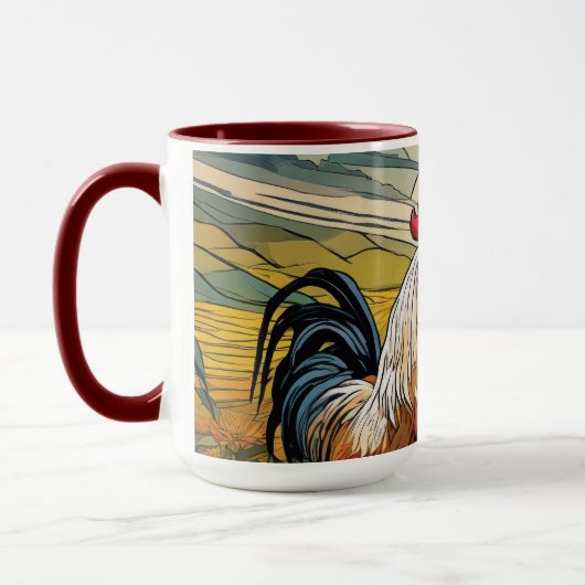 Welsummer Roosters bij Dawn Floral Mok (Links)