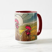 Welsummer Roosters bij Dawn Floral Mok (Voorkant rechts)