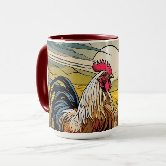 Welsummer Roosters bij Dawn Floral Mok (Voorkant links)