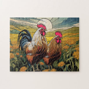 Welsummer Roosters bij zonsopgang Legpuzzel