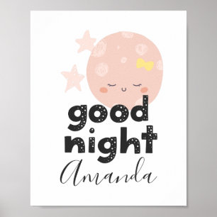 Welterusten. Cute roze maan. Keukenmeisje Poster