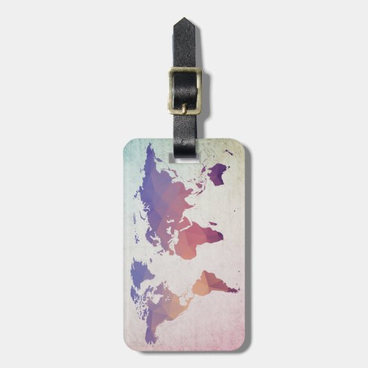 Weltkarte | Bunte Polygone Bagagelabel (Voorkant verticaal)