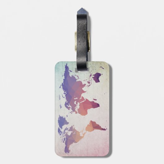 Weltkarte | Bunte Polygone Bagagelabel (Achterkant verticaal)