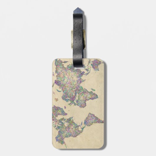 Weltkarte | Buntes Gekritzel Bagagelabel (Achterkant verticaal)