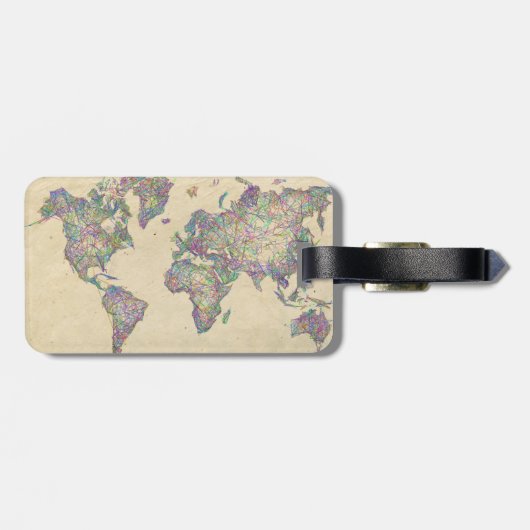 Weltkarte | Buntes Gekritzel Bagagelabel (Achterkant horizontaal)
