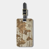 Weltkarte | Holz-Kompass Bagagelabel (Voorkant verticaal)