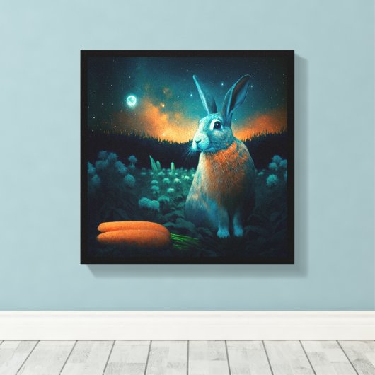 Welvaart konijn in de maan canvas afdruk (Insitu (Houten vloer))