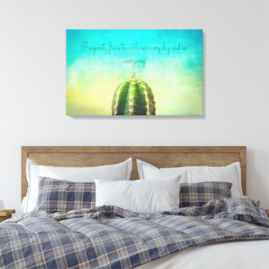 Welvaart Mantra met een minimalistisch cactuscanva Canvas Afdruk (Insitu (Slaapkamer))