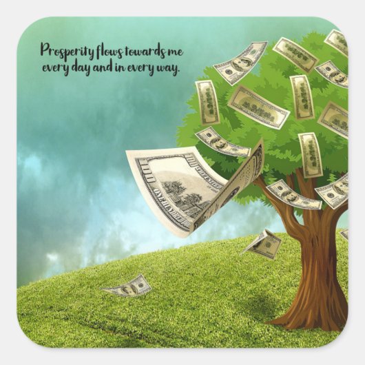 Welvaart Mantra Money Tree Square Sticker (Voorkant)