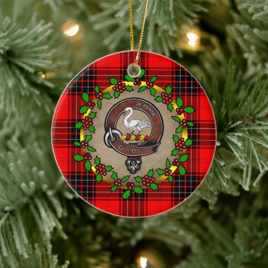 Wemyss Clan Badge & Tartan Gepersonaliseerde Kerst Keramisch Ornament (Boom)