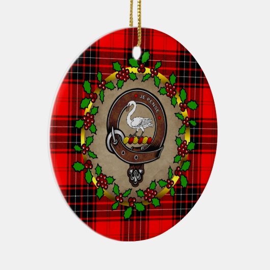 Wemyss Clan Badge & Tartan Gepersonaliseerde Kerst Keramisch Ornament (Rechts)