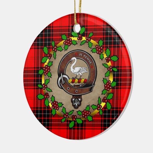 Wemyss Clan Badge & Tartan Gepersonaliseerde Kerst Keramisch Ornament (Links)