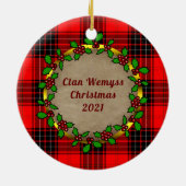 Wemyss Clan Badge & Tartan Gepersonaliseerde Kerst Keramisch Ornament (Achterkant)