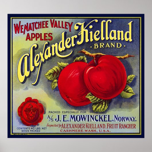 WENATCHEE VALLEY APPLES FRUIT CRATE LABEL 1910 POSTER (Voorkant)